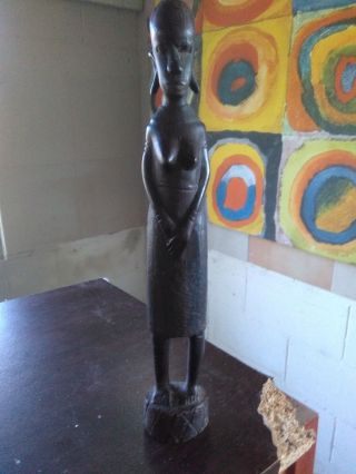 Ebony Wood Carved African Woman Figurine