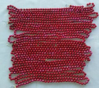 Vintage Red Mercury Glass Beads Christmas Garland 4 Strands 420 " Total Length