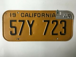 1949 California License Plate Metal Year Tab On 1948 All