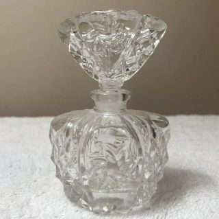 Vintage Art Deco Cut Glass Crystal Perfume Bottle With Stopper
