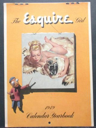 Al Moore 1949 Pinup Calendar Cover Page,  The Esquire Girl Posing With Polar Bear