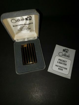 Vintage Colibri Electro Quartz Pocket Lighter Black & Gold Pinstriped