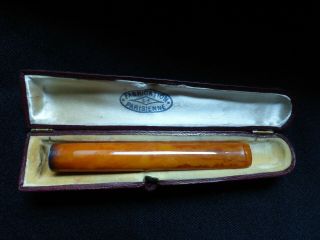 Antique French Butterscotch Amber Cigarette Cheroot Cigar Holder With Silver Rim