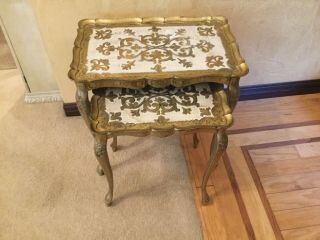 Set Of 2 Hollywood Regency Florentine Italy Resin Stackable Nesting Tables