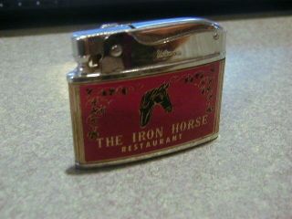 Vintage Vulcan Flat Advertisement Lighter The Iron Horse Restaurant Unlit