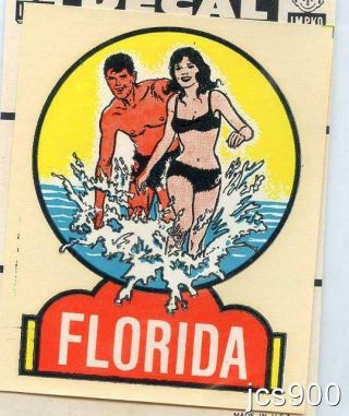 Vintage Impko Florida Travel Decal " Fun In The Surf " Beach Souvenir Mip