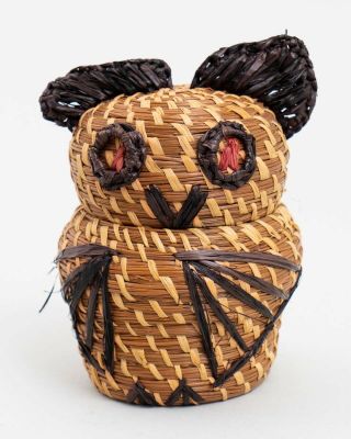 Koasati Coushatta Coiled Pine Needle Basket Owl Figural Effigy 5.  25 " Tall