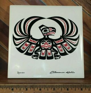 Clarence Wells Haida Art Ceramic Tile Trivet Of Raven