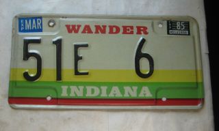685f - 1 1985 Indiana Car License Plate,  Wander Indiana 51 E 6