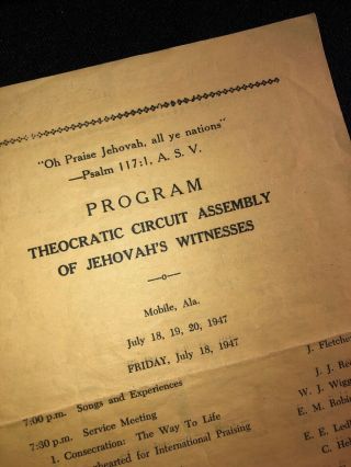 Watchtower Program Theocratic Circuit Assembly Of Jehovah 
