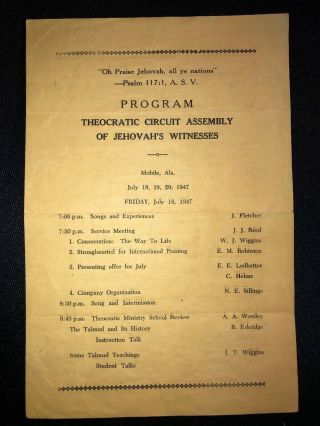 Watchtower PROGRAM THEOCRATIC CIRCUIT ASSEMBLY OF JEHOVAH ' S WITNESSES 1947 2