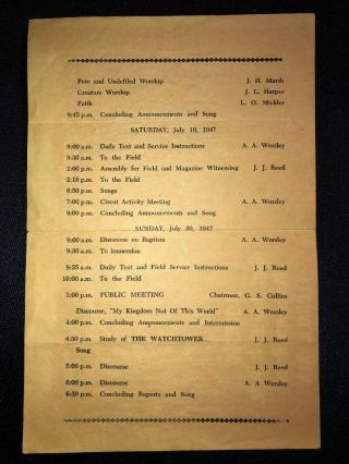Watchtower PROGRAM THEOCRATIC CIRCUIT ASSEMBLY OF JEHOVAH ' S WITNESSES 1947 3