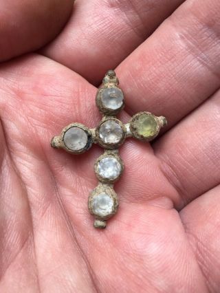 Rare 1600’s French Fur Trade Cross With Stones From Michigan