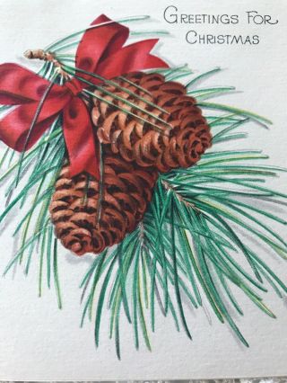 Vintage Christmas Card Pine Cone Art Deco Hallmark Hall Brothers