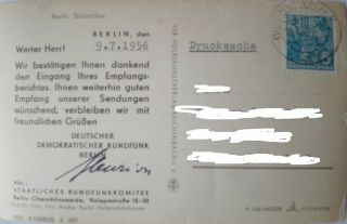 QSL card from Deutscher Demokratischer Rundfunk Berlin East - Germany 1956 2