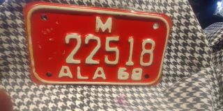 1968 Alabama Motorcycle License Plate 22518 (last One)