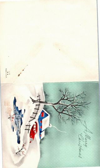 Old Fashioned Car Art Deco Home House Fence Foil VTG Christmas Greeting Card 4