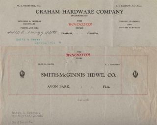 2 Letters Smith - Mcginnis & Graham Hardware Co.  Fla & Va To Smith & Wesson 1925