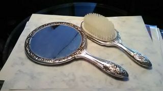 Vintage Silver Hand Mirror And Brush Set Ornate Floral Design