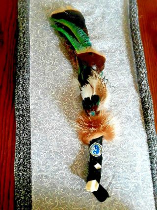 Ceremonial Smudging Turkey Feather Wand Crescent Moon/sun Native American Made