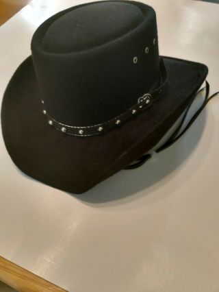 Black Western Express Inc Cowboy Felt Hat - Size 7 W/ Ribbon Chin Strap