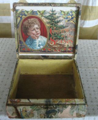 Antique Vintage Compliments Of The Season Christmas Cigar Box Indian Paper Cover