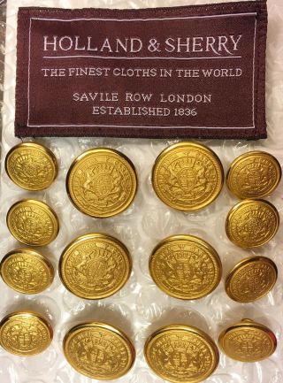 Holland & Sherry Carpe Diem Gilt Blazer Button Set Of 14 Solid Brass England