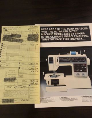 SINGER SEWING MACHINE 6268 W/ Case,  Foot Pedal,  Manuals,  Ad,  Receipt 12