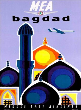 Baghdad Iraq Middle East Airlines Vintage Airline Travel Advertisement Poster