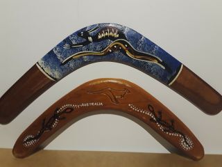11&14in Authentic Aboriginal Murrawolka Handpainted Wooden Boomerangs