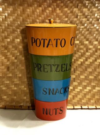 Vtg 1970s Mid Century Modern Lacquer Plastic Snack Stack Canisters Nesting Bowls
