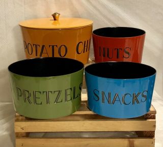 VTG 1970s MID Century Modern Lacquer Plastic Snack Stack Canisters Nesting Bowls 2