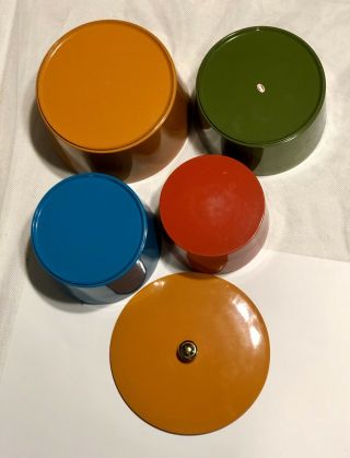 VTG 1970s MID Century Modern Lacquer Plastic Snack Stack Canisters Nesting Bowls 3