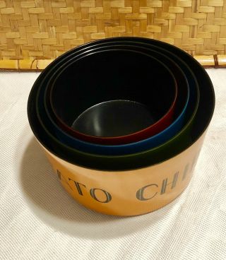 VTG 1970s MID Century Modern Lacquer Plastic Snack Stack Canisters Nesting Bowls 6