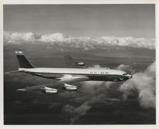 Large Vintage Photo - El Al Boeing 707 In - Flight