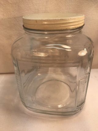 Vtg 1930 - 40’s Clear Glass Gallon Canning Pickling Jar Metal Lid Hazel Atlas?
