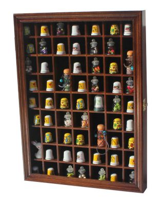 59 Thimble Display Case Shadow Box Wall Rack Cabinet,  With Glass Door - Tc01