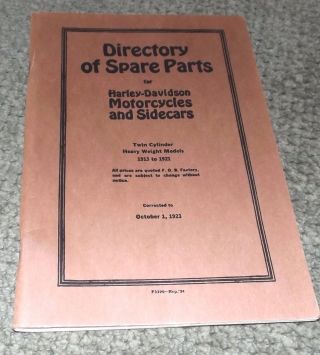 Harley - Davidson Directory Of Spare Parts - Motorcycles And Sidecars 1913 - 1921