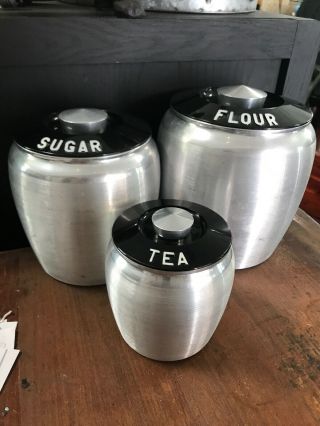Vintage Kromex Aluminum Canister Set Flour Sugar Tea Mid Century