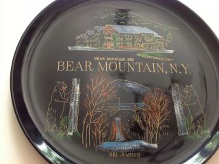 Vintage Bear Mountain Ny Souvenir Tray Plate 10 - 1/2 " Black Plastic Round