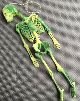 Vintage Jiggly Halloween Skeleton Green Jiggler 13” Long Scary Retro