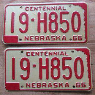 Nebraska 1966 Richardson County Centennial License Plate Pair - 19 - H850