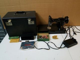 Singer 221 Featherweight Portable Sewing Machine & Case W/extras -,  Keys