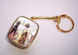 Vintage Sankyo Miniature Musical Music Box Key Ring - Geisha Girl -