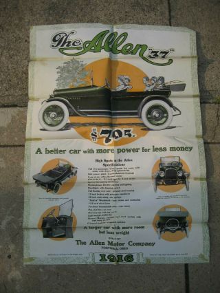 1916 Allen Car Foldout Poster Brochure