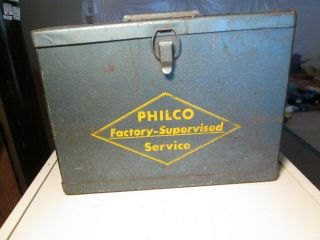 Vtg Metal Philco Tube Caddy Tool Box Advertising Box Television Vacuum
