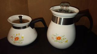 (2) Corning Ware Wild Flower 6 cup Stove Top Coffee Pot Percolators 2