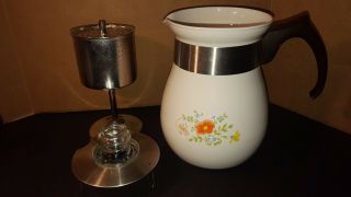 (2) Corning Ware Wild Flower 6 cup Stove Top Coffee Pot Percolators 3