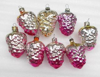 8 Vintage Russian Silver Glass Christmas Tree Ornament Xmas Decorations Grapes