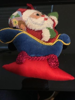 Needlepoint Santa Claus Christmas Ornament Sled Sleigh Gifts